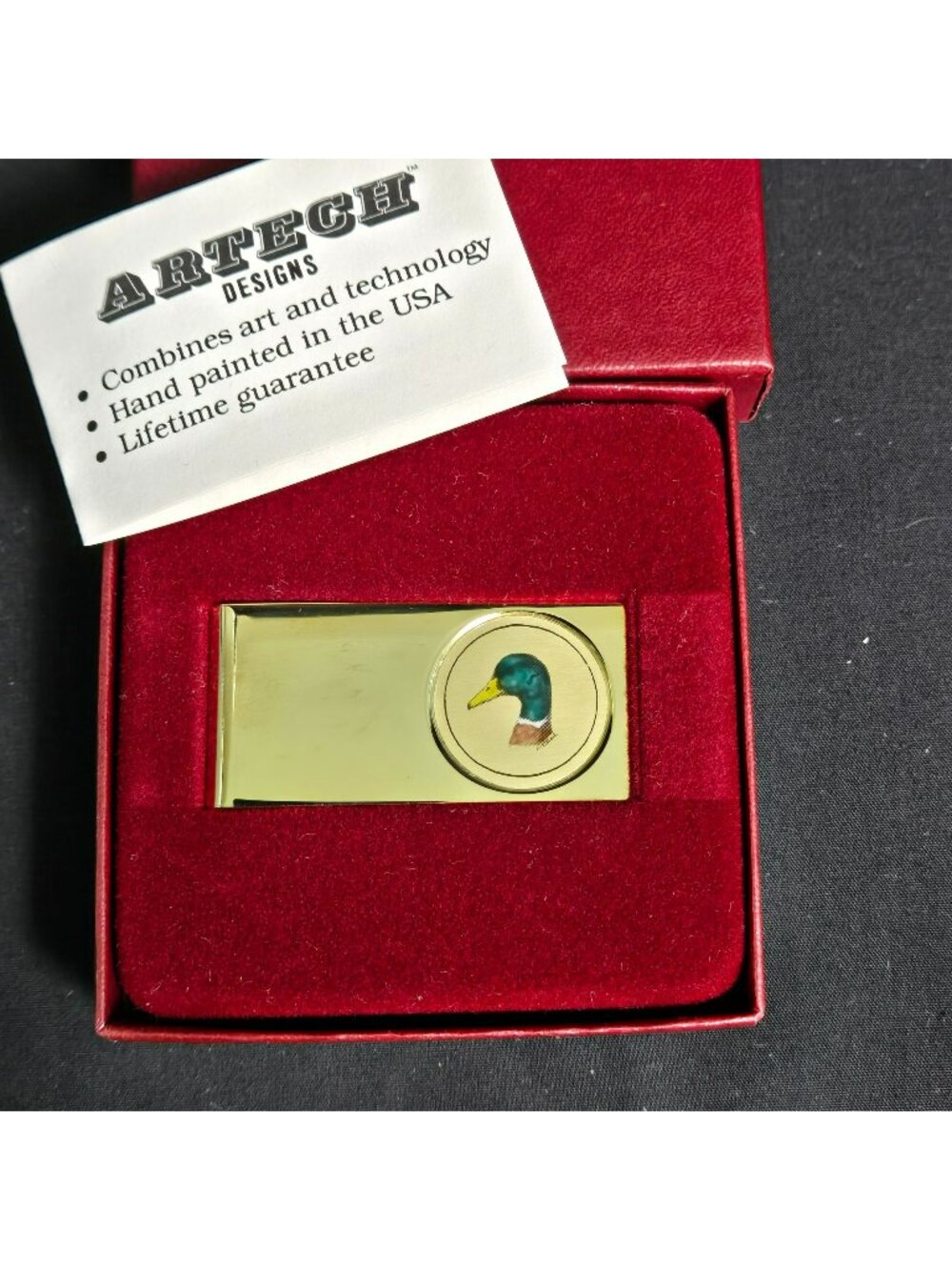 Artech Designs Mallard Duck Money Clip Gold Tone With Gift Box USA Made